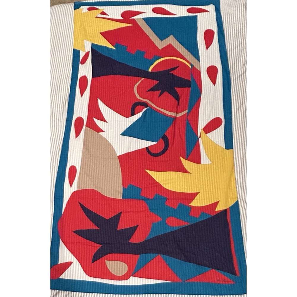Vintage 80s Ginnie Johansen Abstract Geometric Large Scarf 1987 Japan Cotton